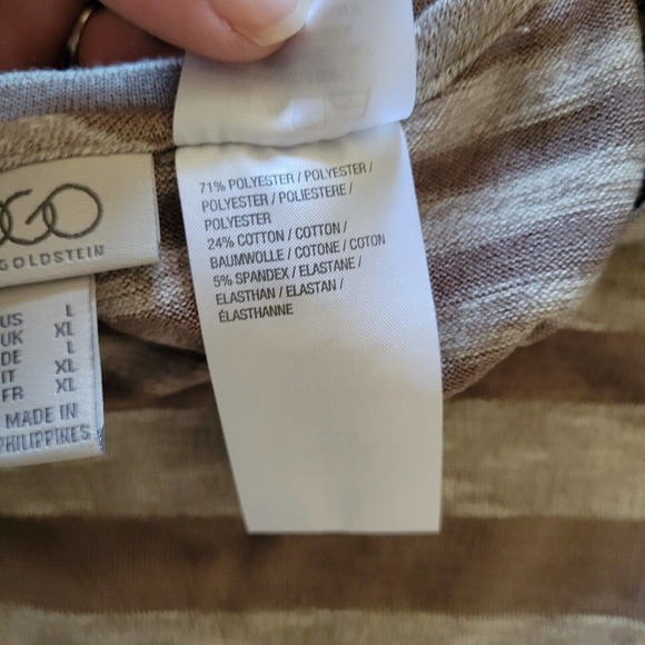 LOGO By Lori Goldstein Shirt Top Womens Large Beige Striped Flowy Casual Basic - Picture 5 of 10